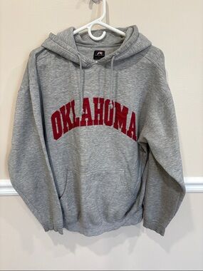 Unk Gray Hoodie with Red OKLAHOMA Applique OU on the sleeve